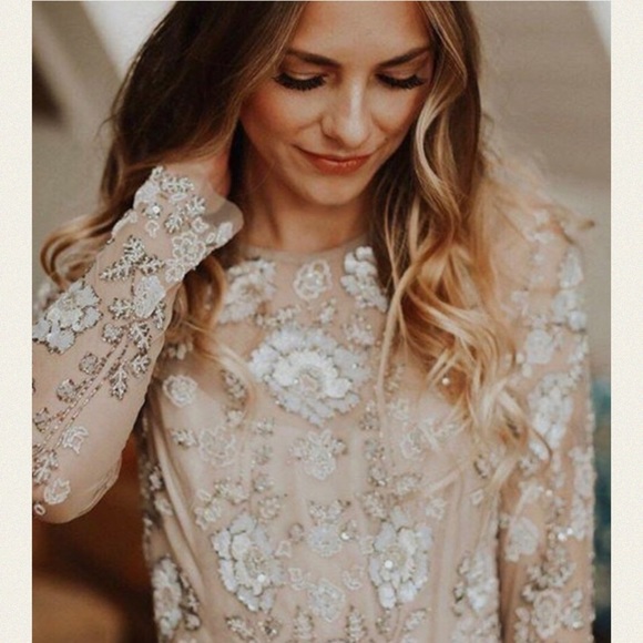 New BHLDN x Anthropologie Malia 8 | Med Pink Taupe Embellished Formal Midi Dress - Picture 11 of 11